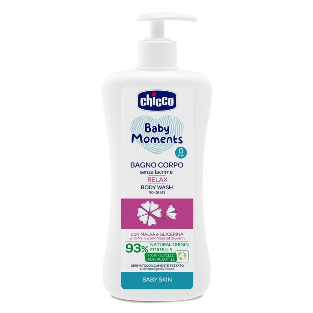 CHICCO Körpershampoo Mit Spender Baby Moments Relax 93 % Natürliche Inhaltsstoffe 500 Ml