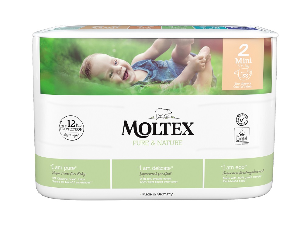 4x MOLTEX Pure & Nature Wegwerfwindeln 2 Mini (3-6 Kg) 38 Stück - SPARPAKET