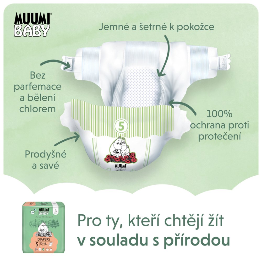 MUUMI Baby 5 Maxi+ 10-16 Kg (132 Buc), Pachet Lunar De Scutece Eco