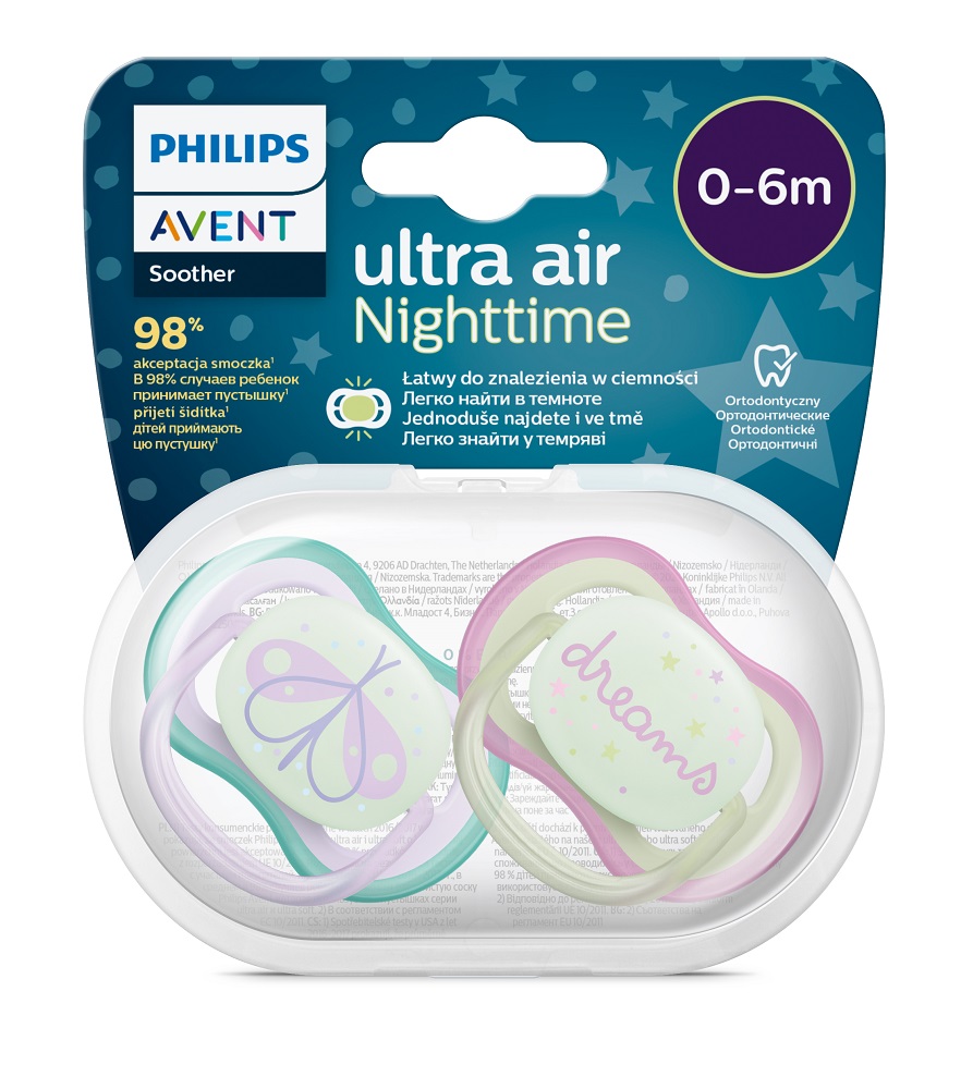 Philips AVENT Ultra Air Night Pacifier 0-6m Girl, 2 Pcs