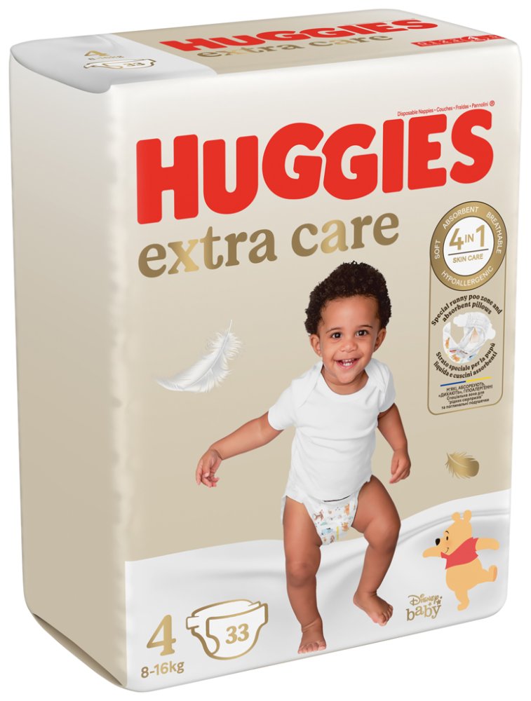 4x HUGGIES® Pleny Jednorázové Extra Care 4 (8-14 Kg) 33 Ks