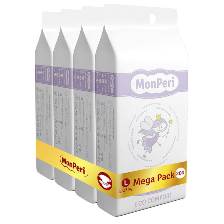 MONPERI Eco Comfort Pleny Jednorázové L (8-13 Kg) 200 Ks - Mega Pack