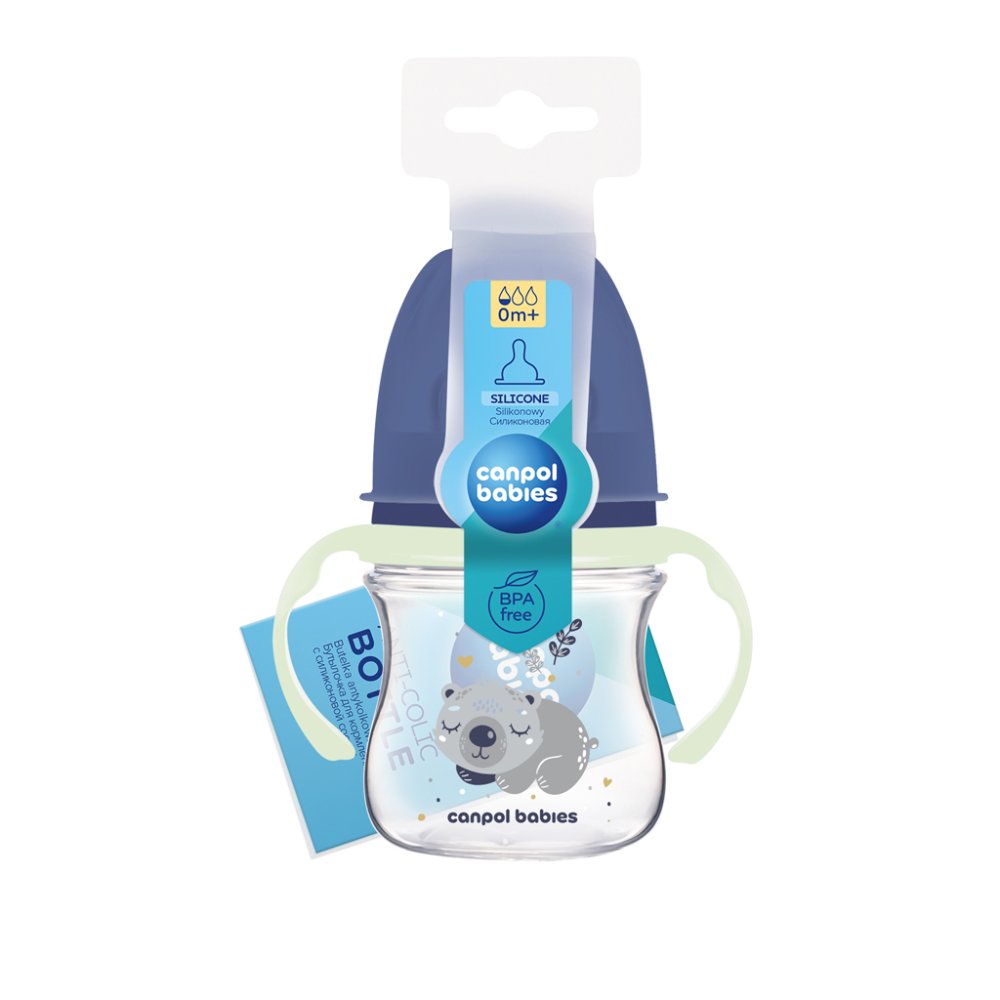 CANPOL BABIES Biberon Anti-colique Avec Poignées Lumineuses EasyStart Sleepy Koala 120ml Bleu