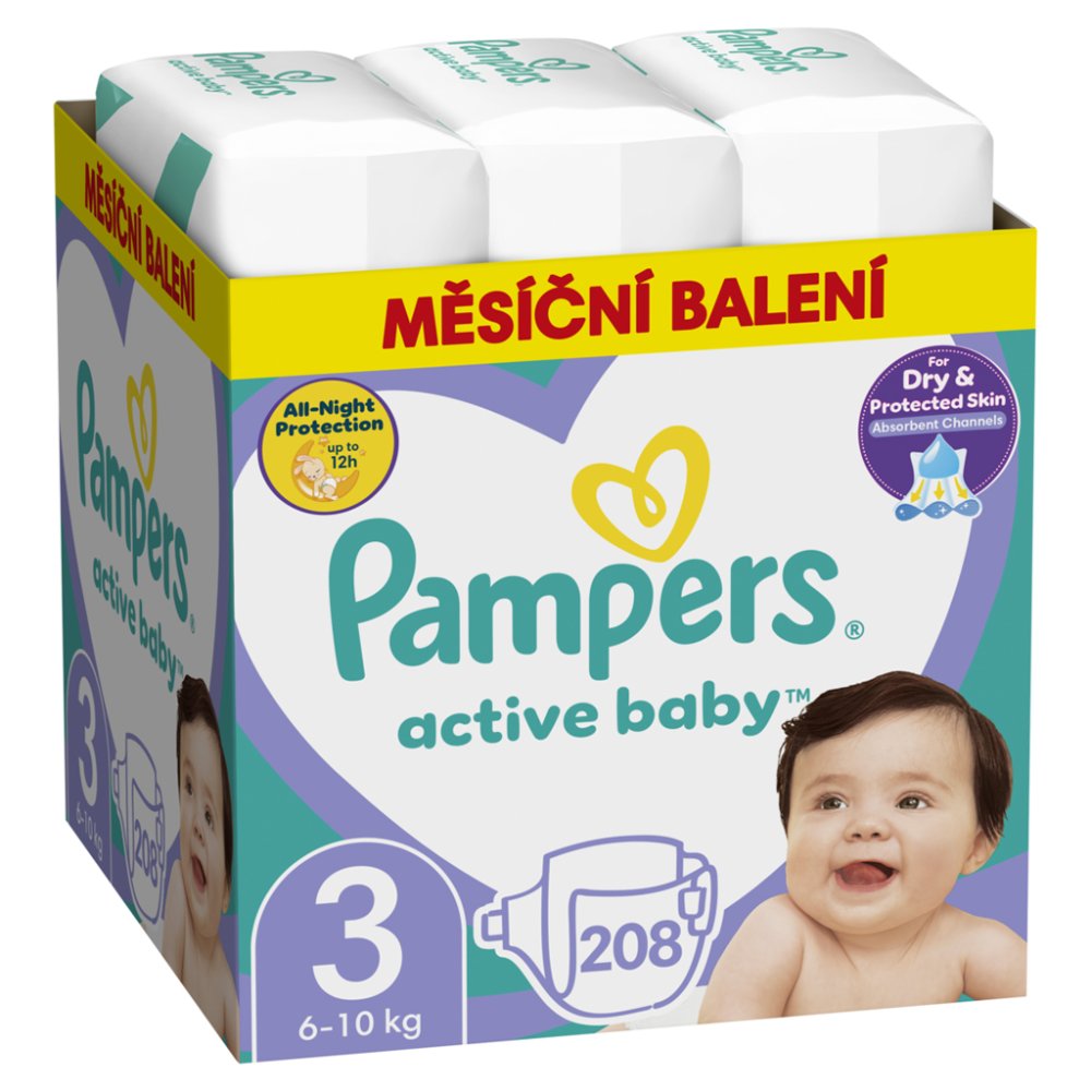 PAMPERS Active Baby Pañales Desechables 3 (6-10 Kg) 208uds - STOCK MENSUAL