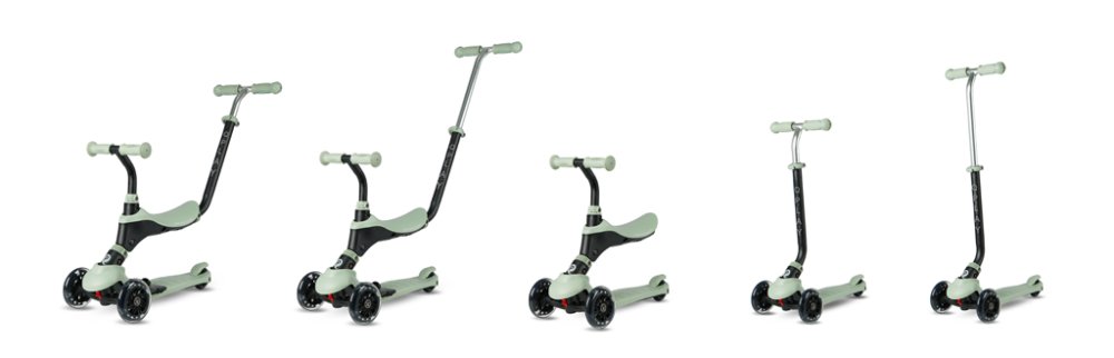 QPLAY Trottinette Sema Pro Green, 5 en 1, avec roues LED, âge 1-6 ans – Image 3