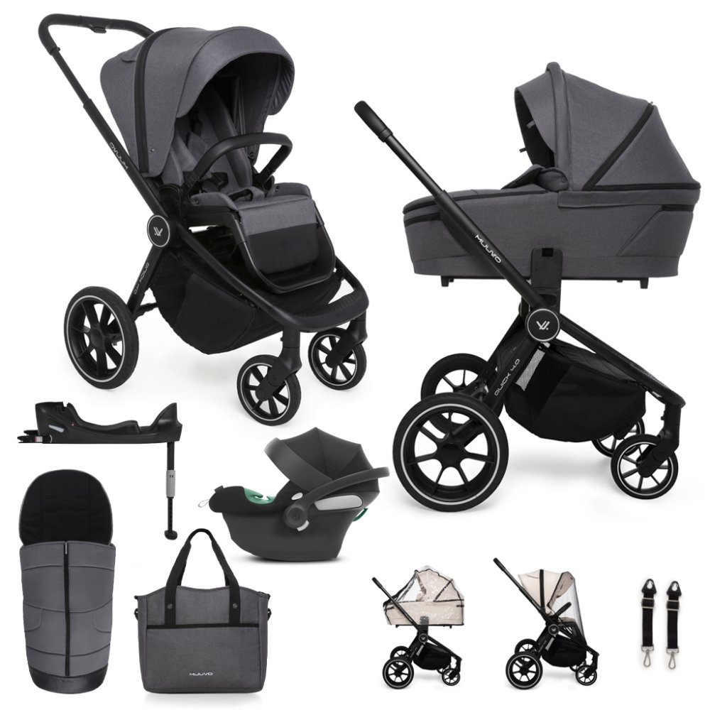 MUUVO SET Kinderwagen 4in1 Quick 4.0 Iron Graphit Set + CYBEX Aton B2 i-Size + Basis