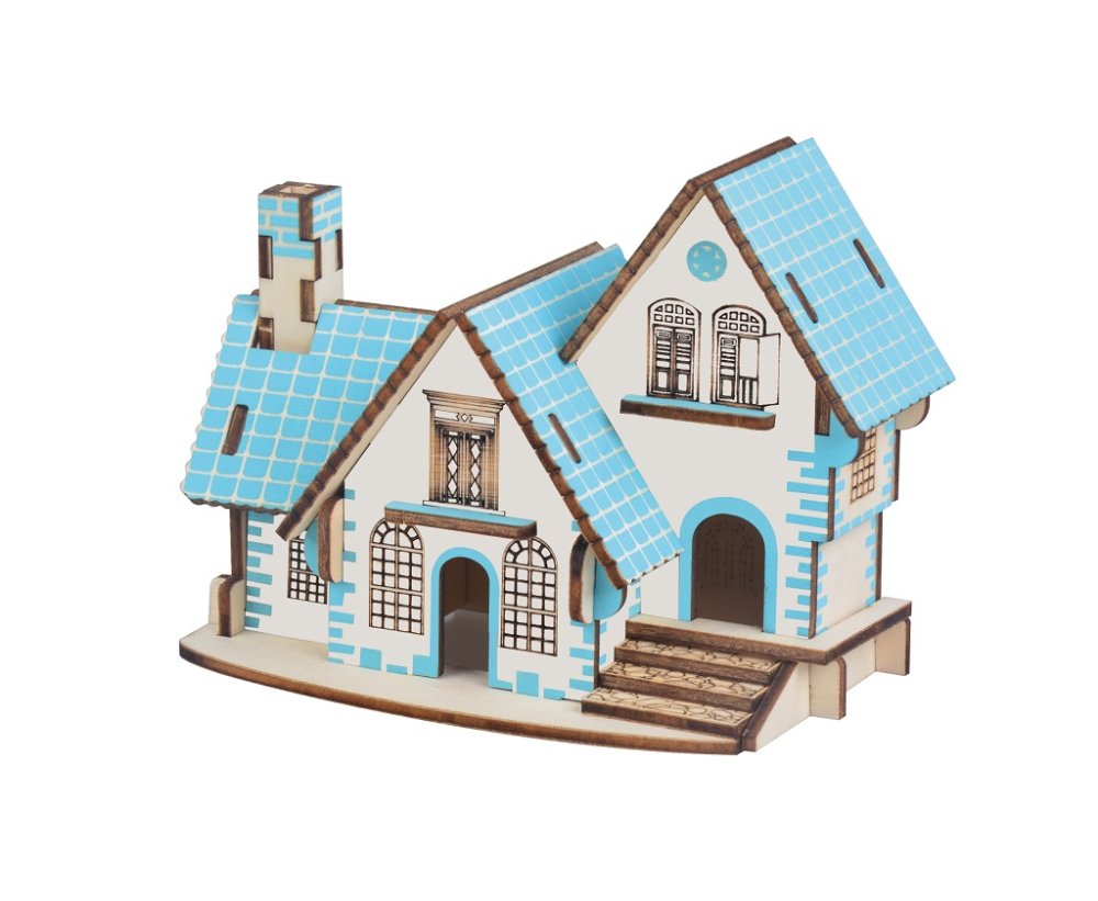 Woodcraft Puzzle 3D in legno Casa Blu