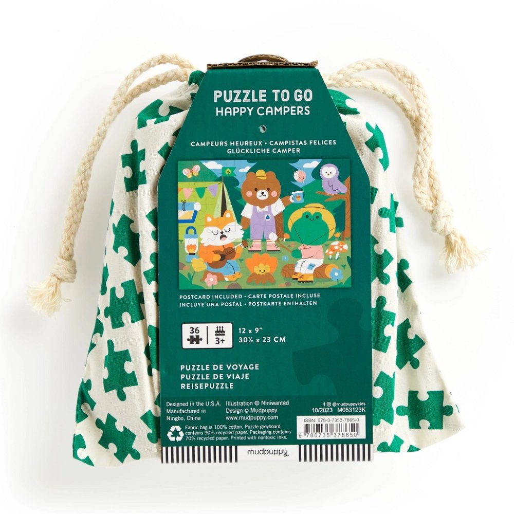 Puzzle Mudpuppy Joyeux campeurs dans un sac en tissu 36 pièces – Image 4