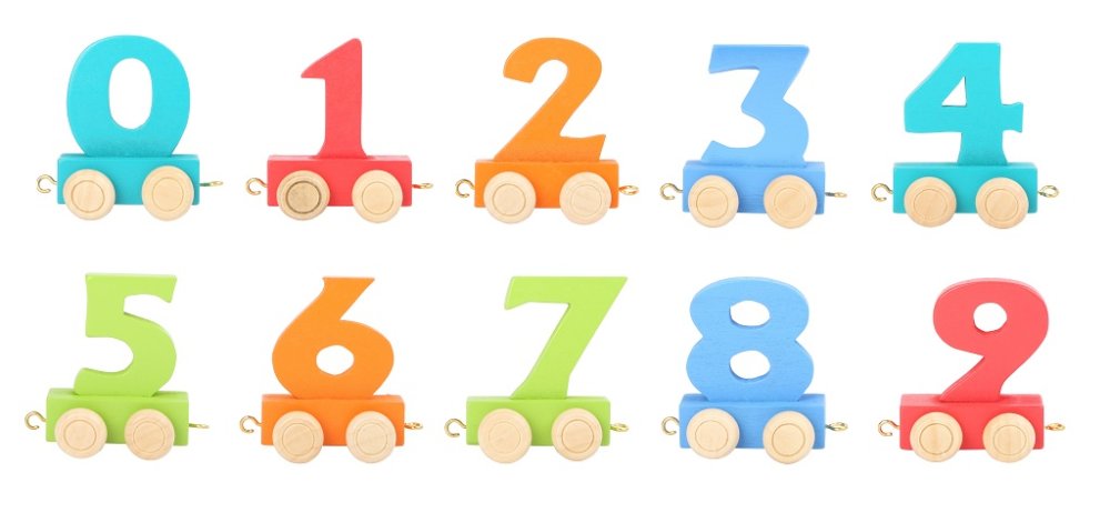 Wagonik drewnianej kolejki - kolorowe cyfry - numer 9