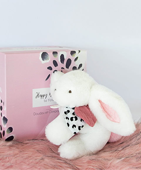 Doudou Zestaw upominkowy - Pluszowy króliczek z różowym pomponem 25 cm - obrazek 5