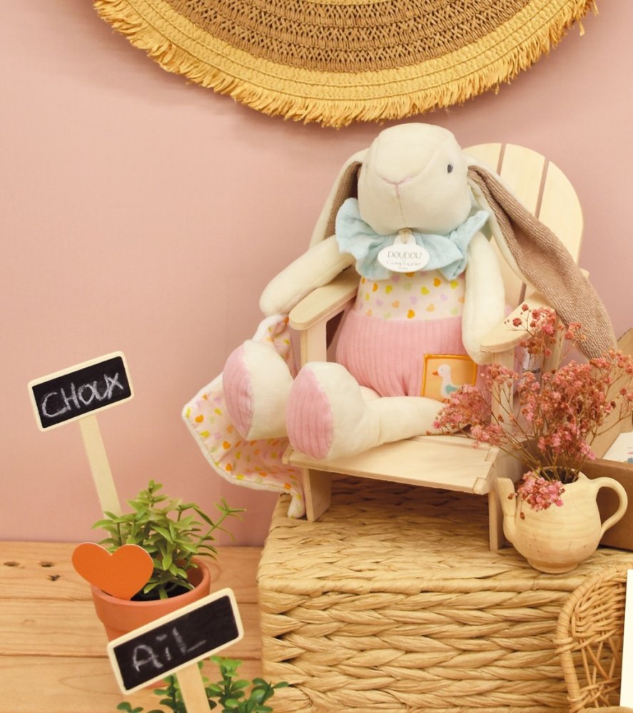 Doudou Zestaw prezentowy różowy Króliczek Ciboulette z kocykiem 28 cm - obrazek 3