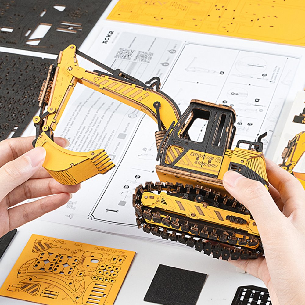 RoboTime 3D dřevěná mechanická skládačka Bagr (obrázek 9)