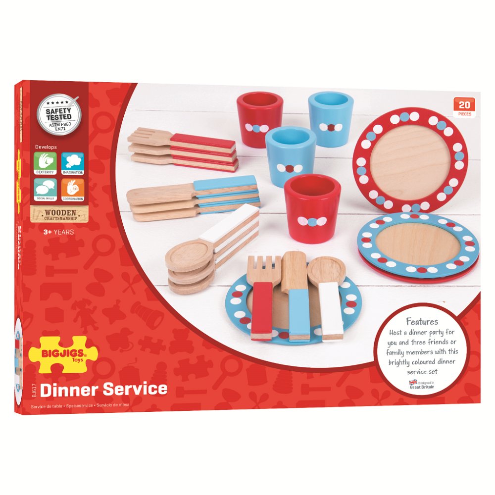 Bigjigs Toys Dřevěný jídelní servis s puntíky (obrázek 3)
