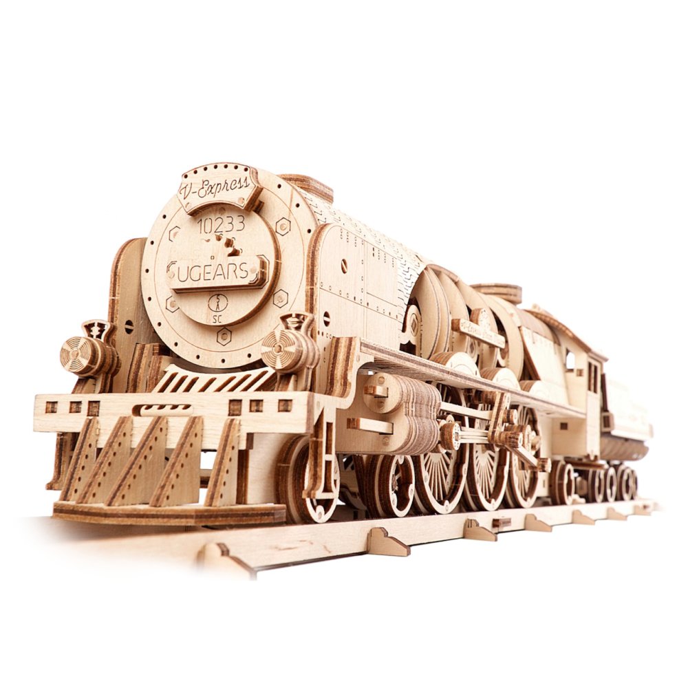 Ugears 3D dřevěné mechanické puzzle V-Express parní lokomotiva 4-6-2 s tendrem (obrázek 4)