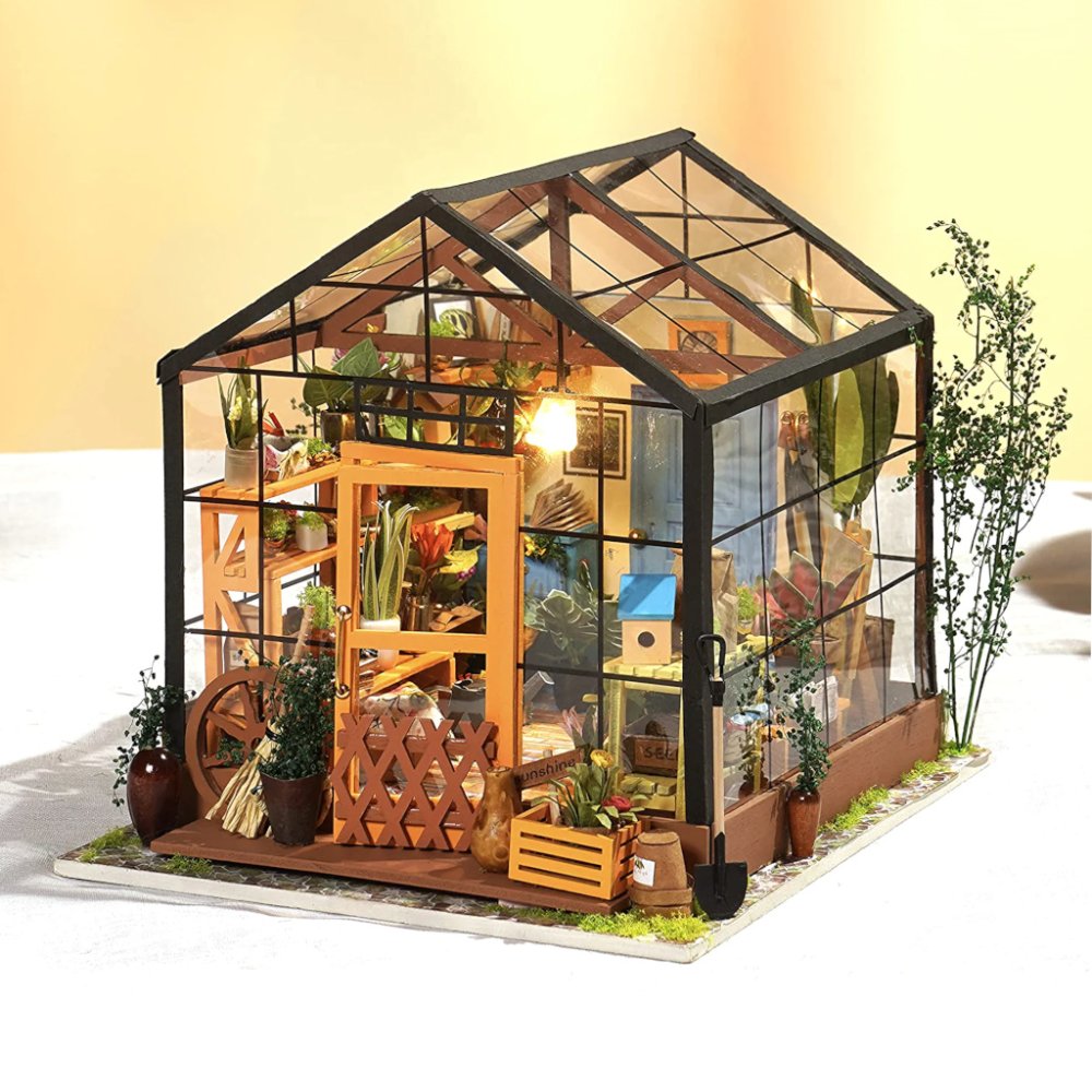 RoboTime 3D dřevěná skládačka Miniatura domečku Květinový skleník (obrázek 5)
