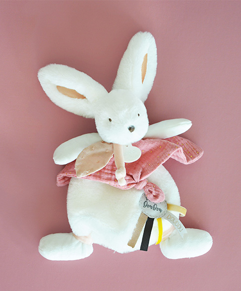 Doudou Dárková sada - Plyšový zajíček s muchláčkem 25 cm starorůžová (obrázek 2)