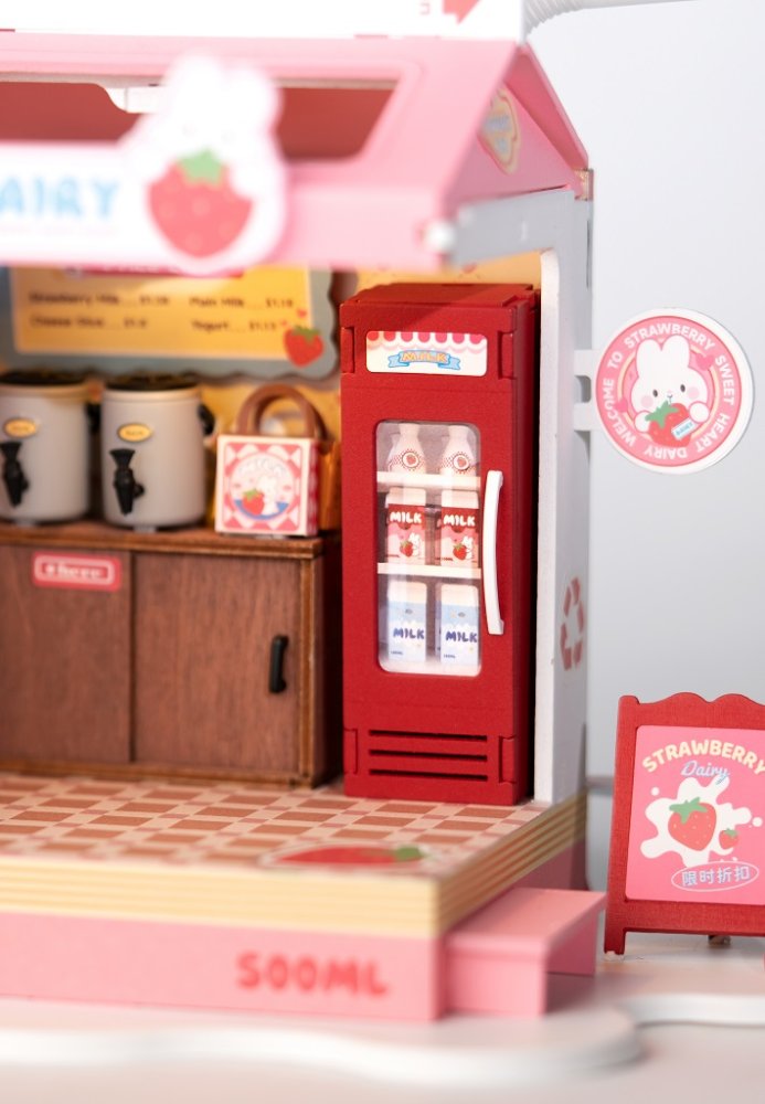 RoboTime 3D dřevěná skládačka Miniatura domečku Mléčný bar Strawberry (obrázek 6)