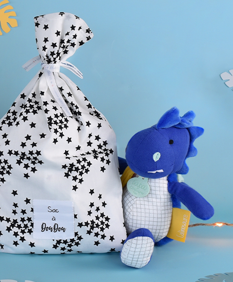 Doudou Dárková sada - Plyšový dinosaurus s dečkou 25 cm modrý (obrázek 4)