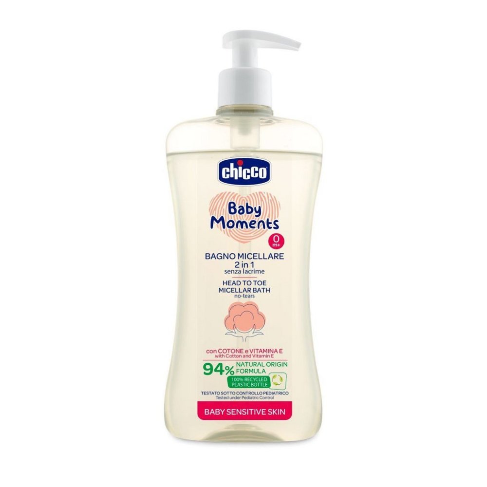 CHICCO Szampon Micelarny Do Włosów I Ciała Z Dozownikiem Baby Moments Sensitive 94% Naturalny. Składniki 500ml