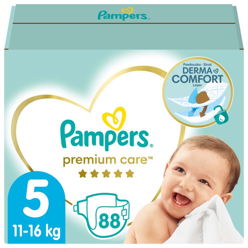 PAMPERS Premium Care Pieluszki Jednorazowe 5 (11-16 Kg) 88 Szt. - MEGA PAKIET