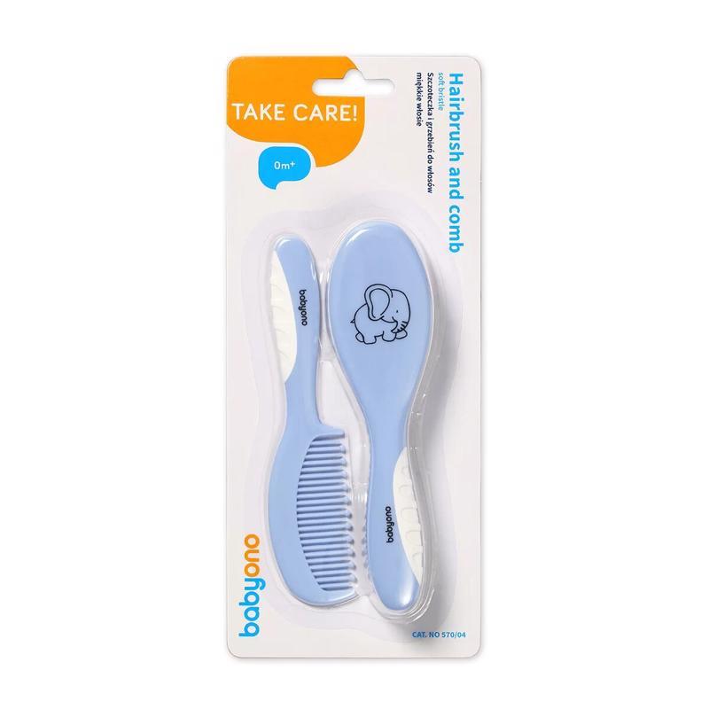 BABYONO Hair Brush And Comb With Non-slip Handle Blue