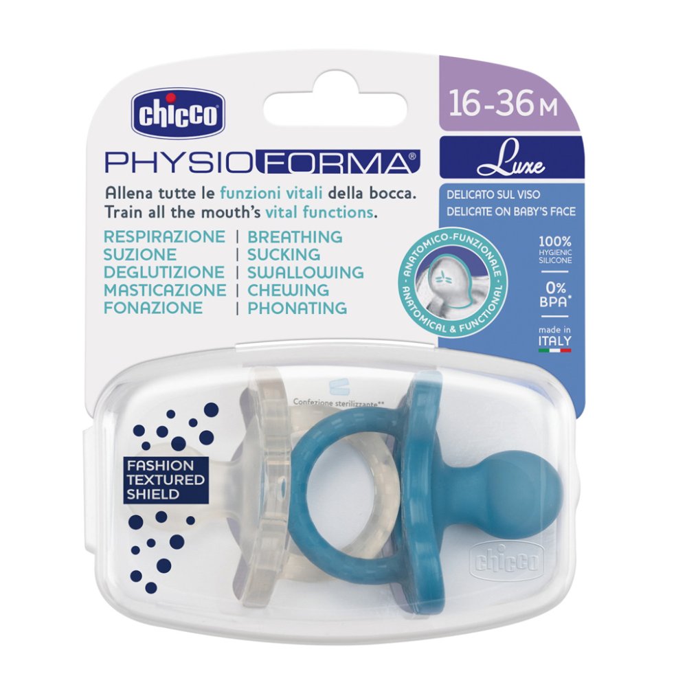 CHICCO Suzetă Physio Luxe Verde/gri 16-36m, 2 Buc