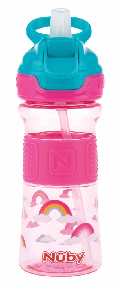 Sticla Sport NUBY Cu Paie Pliabila Moale 360 Ml, Roz, 3+