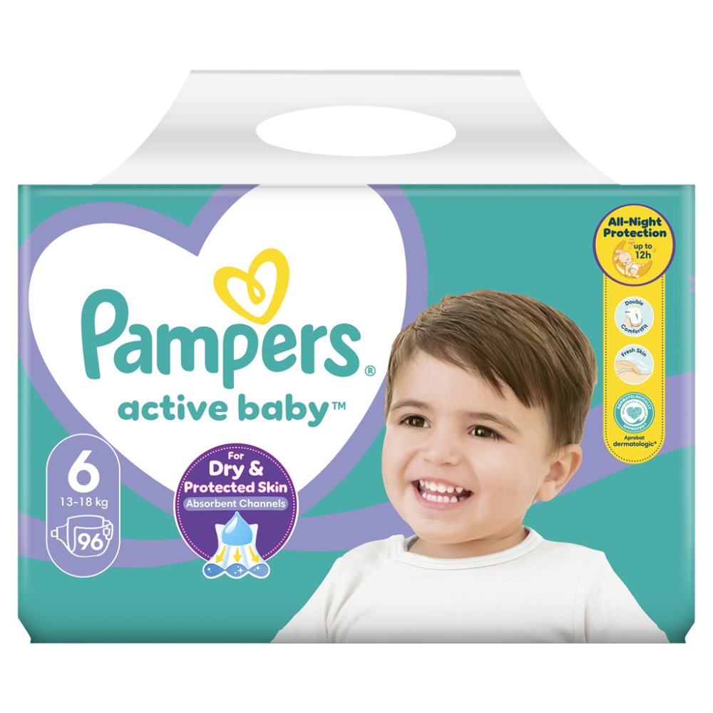 PAMPERS Active Baby Disposable Diapers 6 (13-18 Kg) 96 Pcs - MEGA PACK