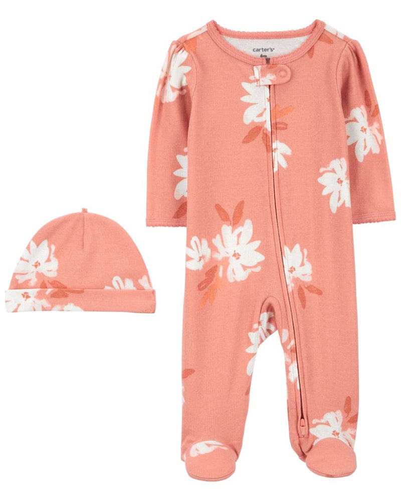 CARTER'S Ensemble 2 pièces combinaison, chapeau Rose Floral fille MFL NB/taille. 56