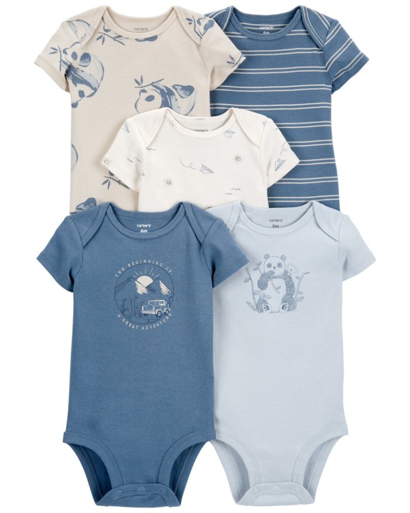 Body à manches courtes CARTER'S Blue Panda/Airplane garçon 5 pièces 12 m/taille. 80