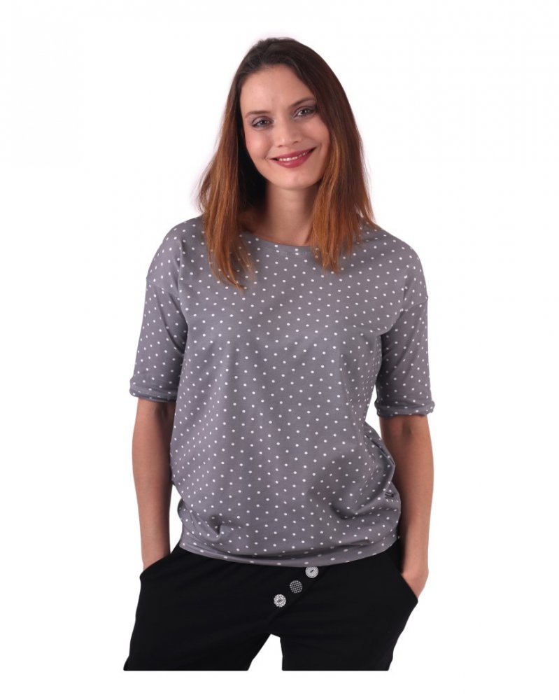 T-shirt oversize femme Darina, gris+blanc à pois L/XL