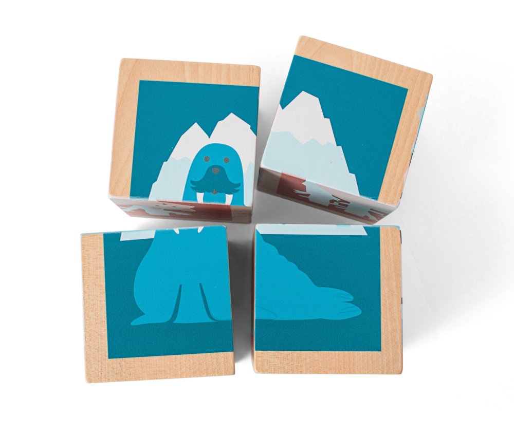 Cubetti di legno illustrati con animali - 4 pezzi