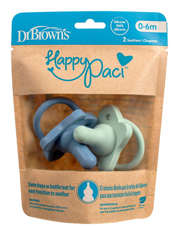 DR.BROWN'S Smoczek HappyPaci 0-6m 2 szt., niebieski/zielony (PS12008)