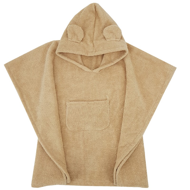 Poncho écologique en coton avec capuche et oreilles Beige 75x120 cm