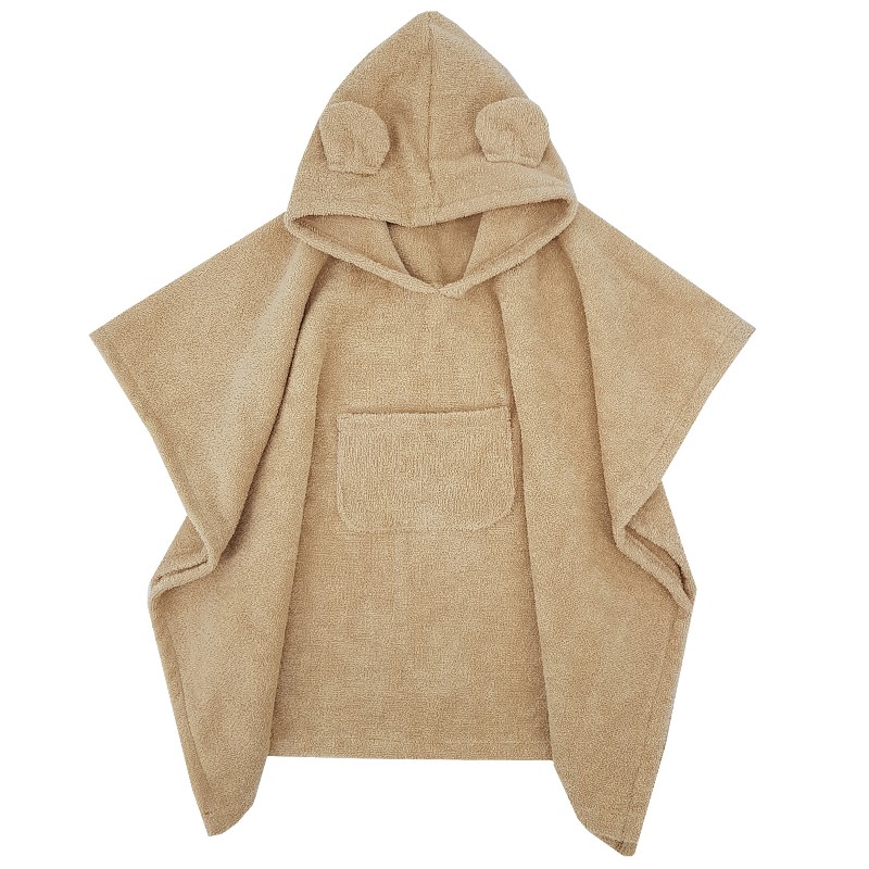 Poncho écologique en coton avec capuche et oreilles Beige 75x120 cm – Image 4