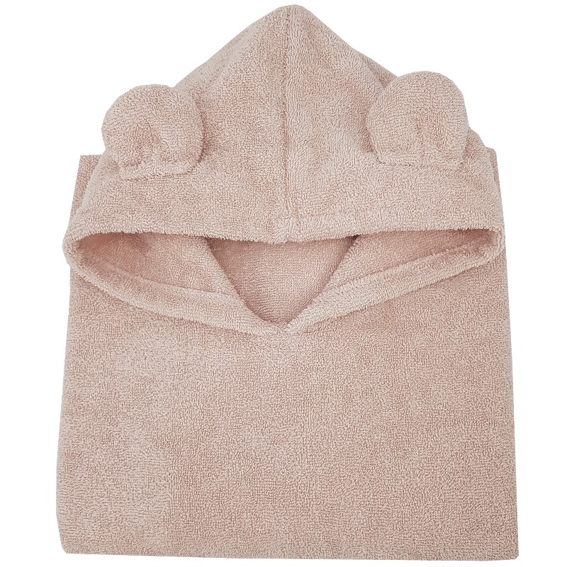 EKO Poncho bawełniane z kapturem i uszkami Powder pink 75x120 cm - obrazek 6