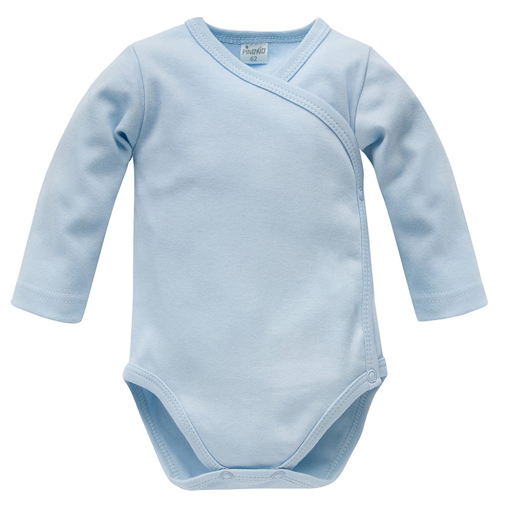 PINOKIO Lovely Day kék színű, hosszú ujjú, átlapolós body fiúknak, 62-es méret