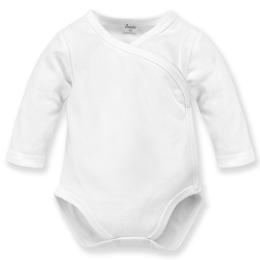 PINOKIO Lovely Day hosszú ujjú, átlapolós body, uni fehér, 50-es méret