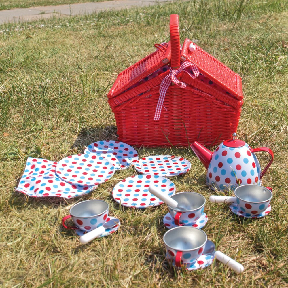 Bigjigs Toys Juego de té de lunares en cesta de picnic - Imagen 7