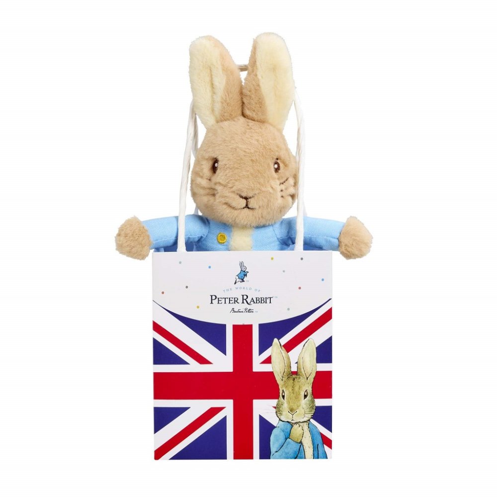 Tęczowy Pluszowy Królik Piotr w torbie Union Jack