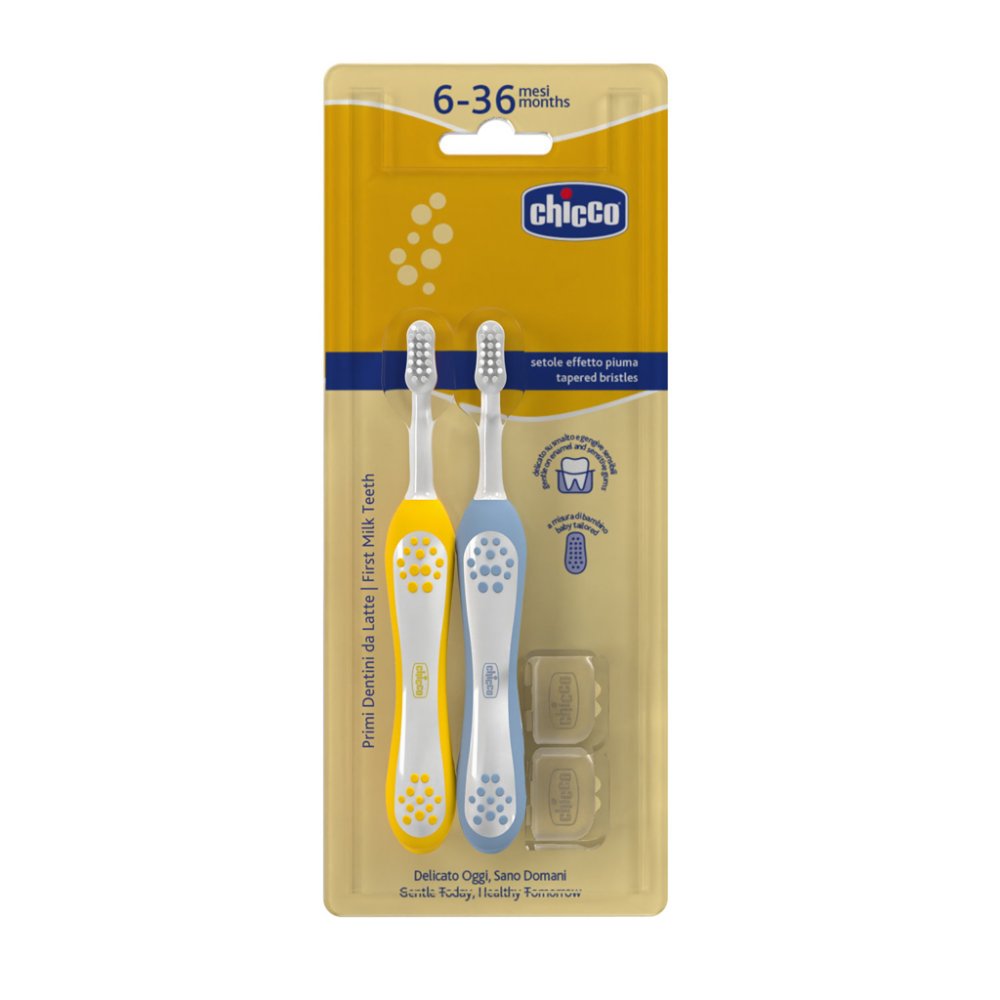 CHICCO Set de brosses à dents pour enfants Indigo-Mustard 6-36m, 2 pièces