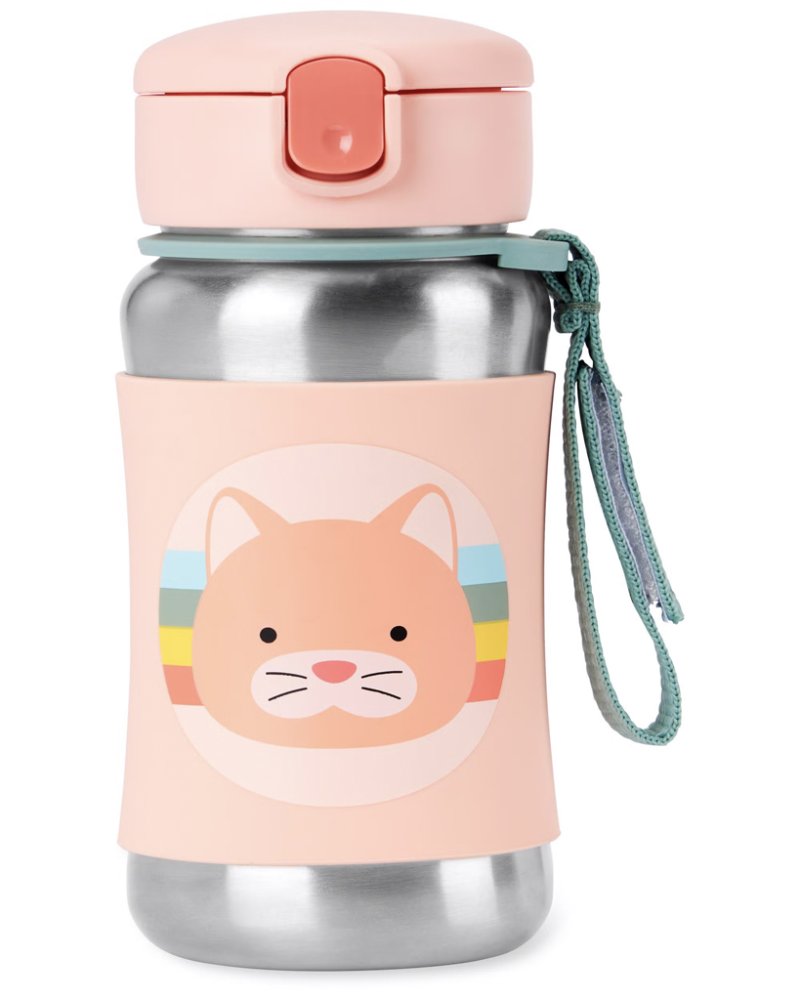 SKIP HOP Spark Style Trinkflasche mit Strohhalm Edelstahl Katze 12m+