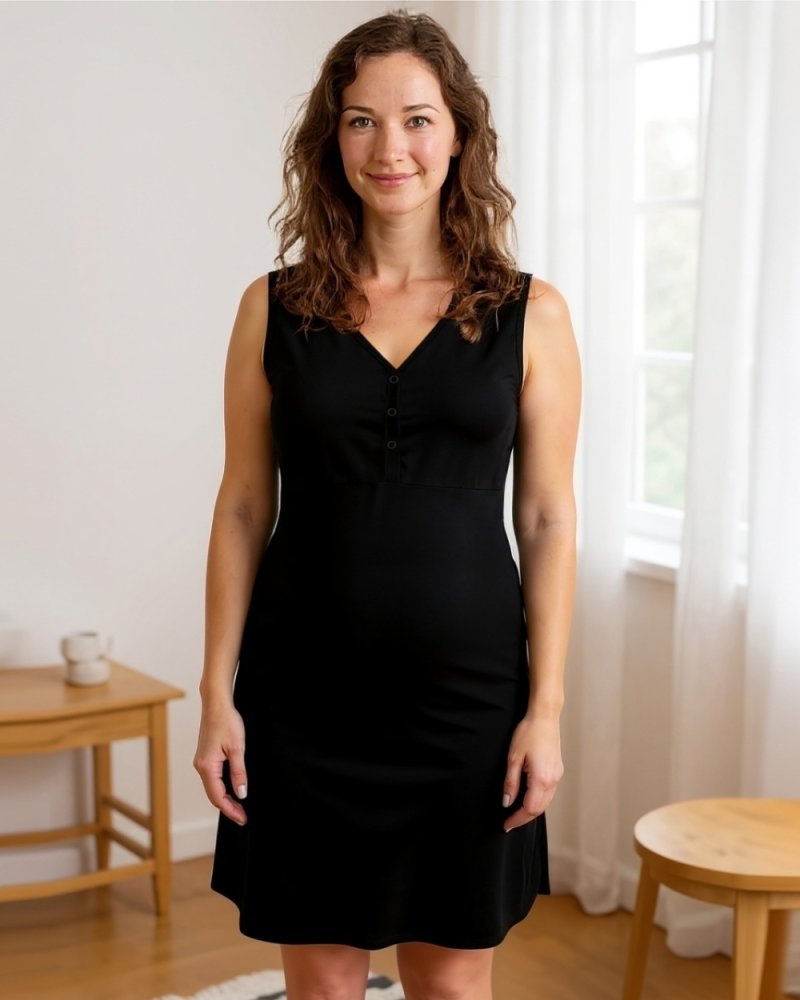 Camisón de lactancia, sin mangas, negro S/M