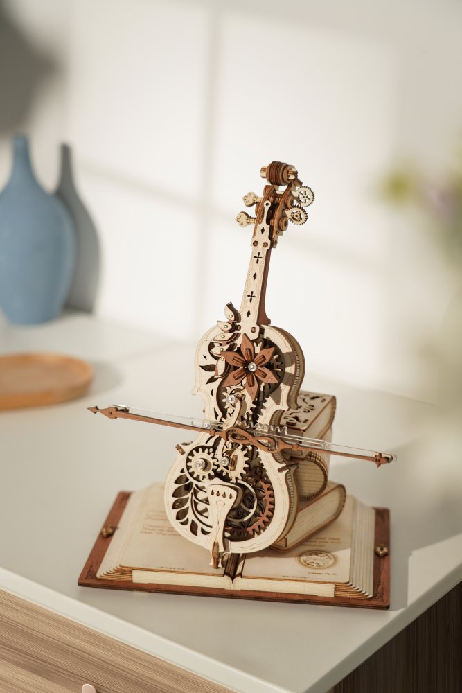 RoboTime 3D dřevěná skládačka hrací skříňky Kouzelné violoncello (mechanický pohon) (obrázek 10)