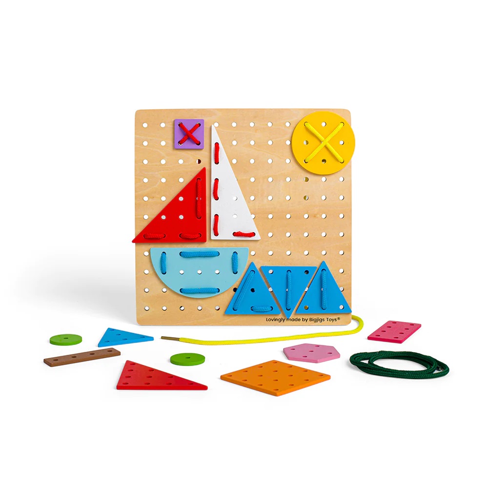Bigjigs Toys Dřevěná šněrovací hra Geometrické tvary (obrázek 8)