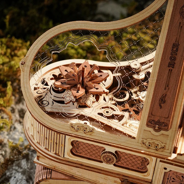 RoboTime 3D dřevěná skládačka hrací skříňky Kouzelné piano (mechanický pohon) (obrázek 4)