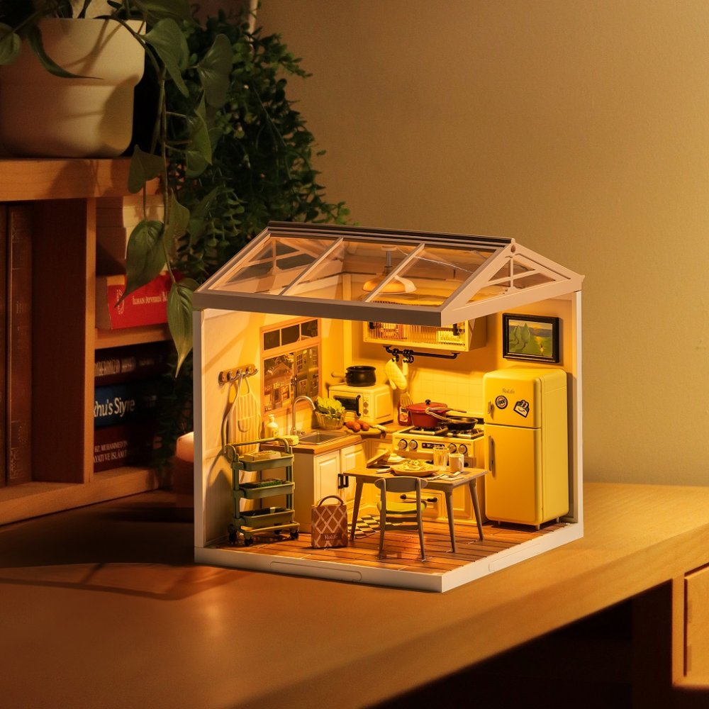 RoboTime 3D dřevěná skládačka Miniatura domečku Kuchyňka Happy Meals (obrázek 3)