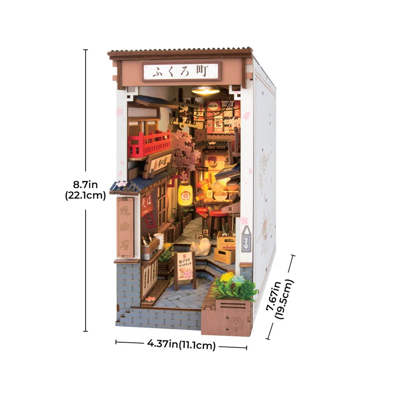 RoboTime 3D skládačka Zarážka na knihy Miniatura domečku Sakurová ulička s vínem (obrázek 9)