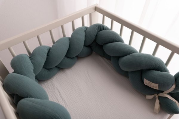 BABYMATEX Nestchen für Babybett Musselin geflochtenes Zopf - grün 200 cm