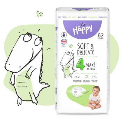 BELLA HAPPY Baby Pieluchy jednorazowe Maxi 8-14 kg Big Pack 62 szt.